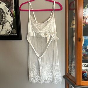 White Lace Chemise with Satin Bow